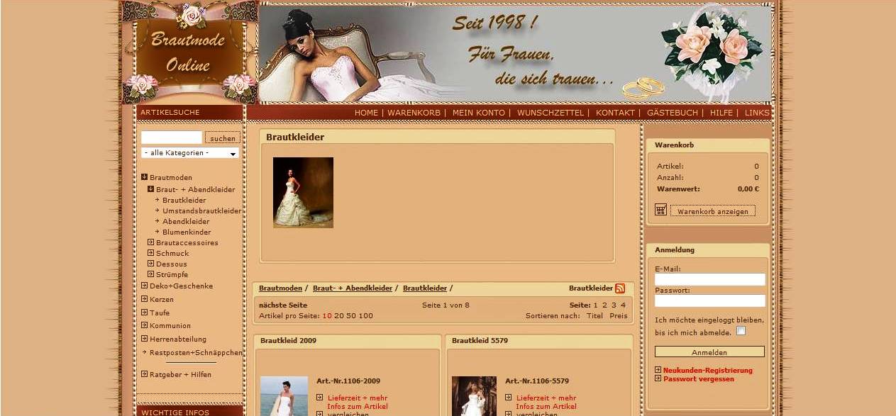 Brautmode Online shop